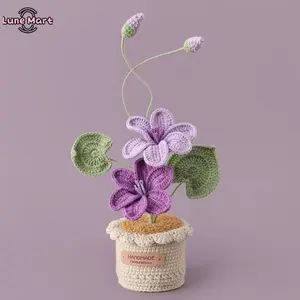 Handmade Crochet Vernicia Fordii (Tung Oil Tree Flower) Potted Plant Ornament, Knitted Flower Pot with Multiple Color Variations, Decorative Nature Item for Home Office Desk & Meaningful Gifts