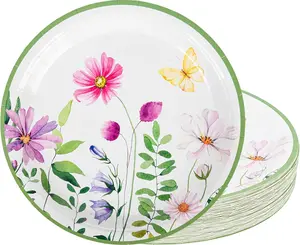 48Pcs Spring Floral Paper Plates 7" Flower Disposable Party Plate Wildflower Butterfly Dinner Dessert Paper Plates for Bridal Shower Picnic Birthday Party Supplies (7inch)