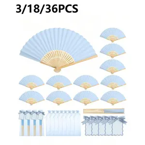 Elegant Fan Set with Thank You Card and Gift Bag, Bamboo Handheld Folding Fan for Bridesmaid Gifts and Decorative Wedding Decor, Perfect Party Accessory, Wedding Hand Fans
