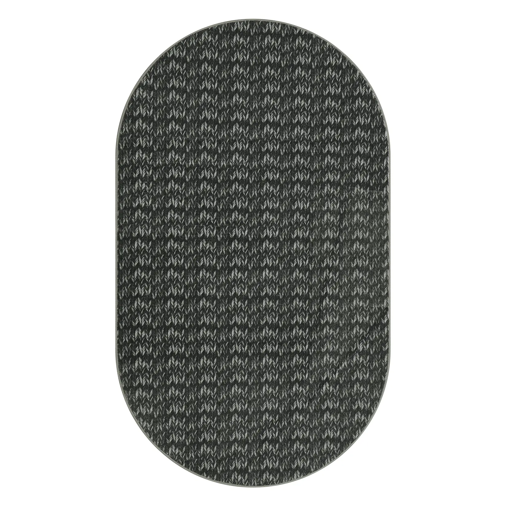 3 x 5 ft Polyester Black Solid Oval Touch-and-Feel Area Rug, Non-Slip Modern Throw Rug for Living Room & Bedroom, Machine Washable Household Textile, Touch-And-Feel Area Rugs