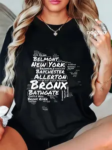 100% Cotton Unisex Boogie Down Bronx Neighborhoods Word Cloud Bronx New York T-Shirt Casual Top