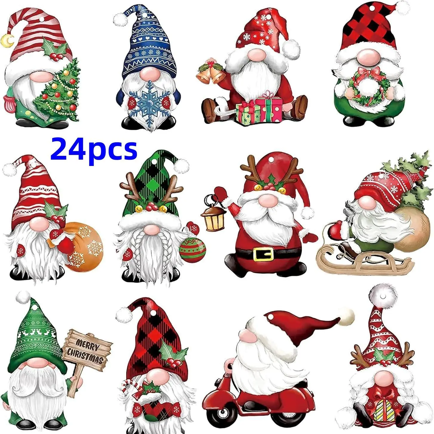 24-Piece Wooden Christmas Dwarf Gnome Decorations Set, Festive Decoration, Hanging Ornaments for Indoor Home Decoration, Perfect for Christmas Tree & Party Supplies