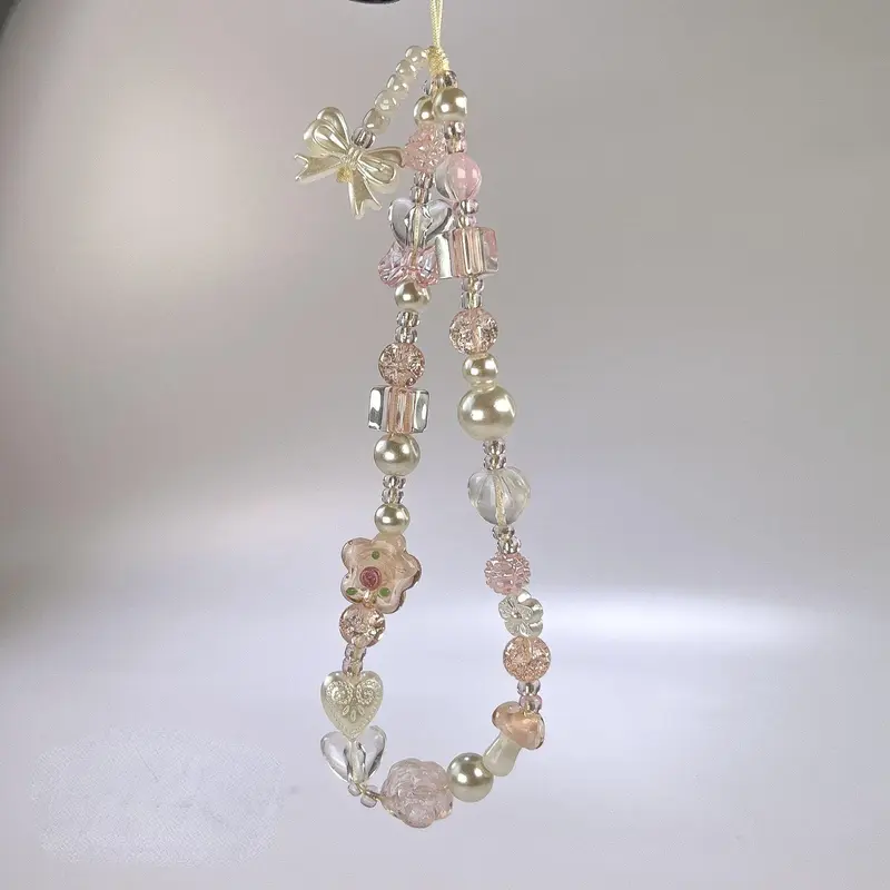 Cute Flower Beaded Phone Chain, Bow Decor Phone Lanyard, Phone Strap for Women & Girls, Fashion Phone Accessories for Daily Use, Phone Charms, Cell Phone Charm, Phone Decoration, Mobile Phone Chain, Cellphone Accessories