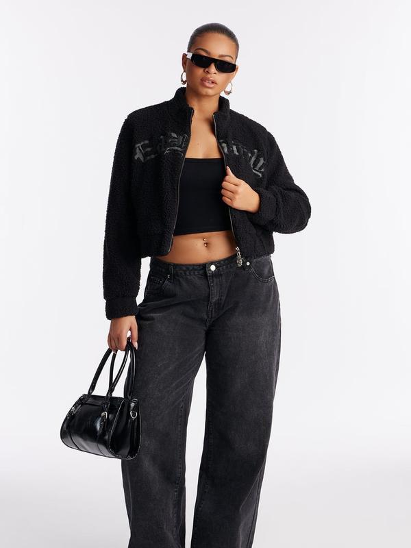 Eagle Skull Sherpa Jacket - Black