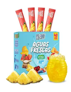 Klass Aguas Frescas Powder Drink Mix Pineapple, 40 Zero Sugar Singles, Caffeine-Free Water Flavor Packets, Natural Flavor, 5 Calories