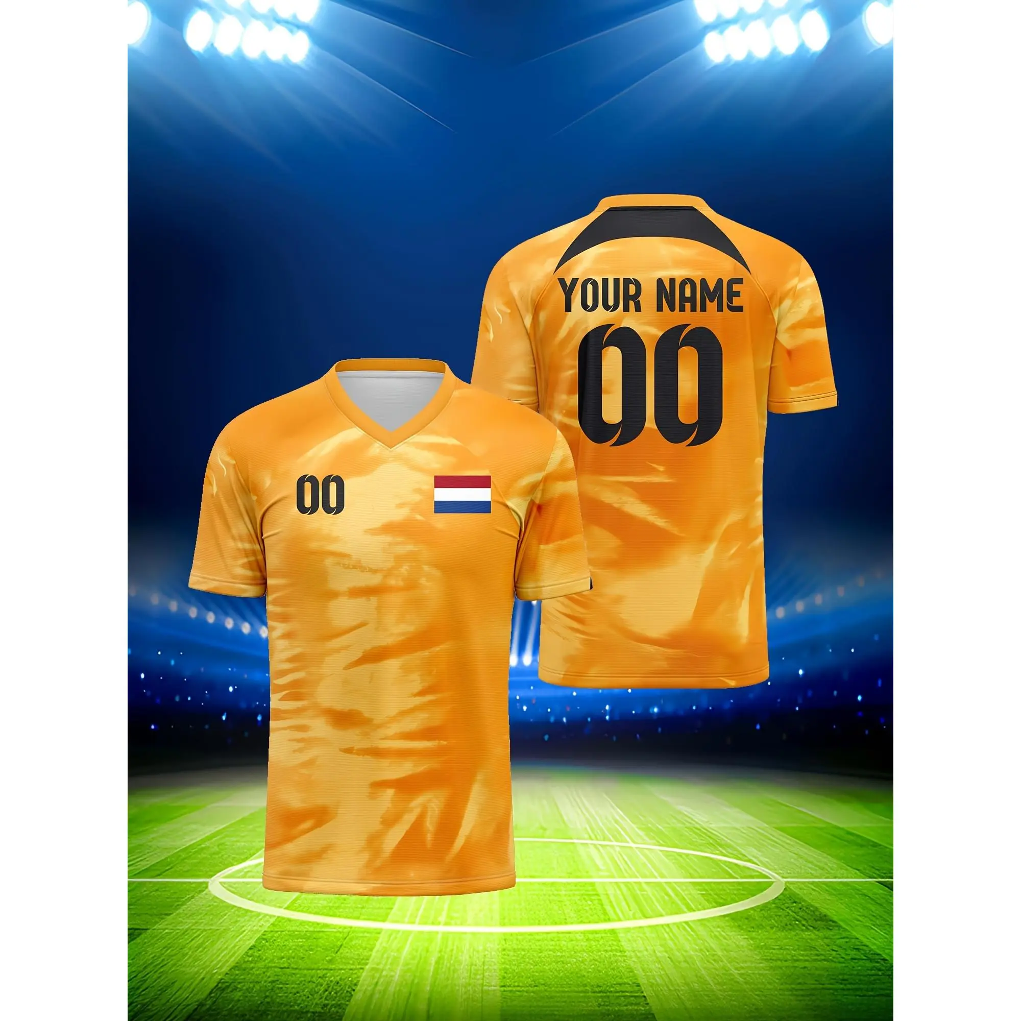 1pc Custom National Jersey (Netherlands) - 3D Print V-Neck, Durable Breathable Quick-Dry Fabric, Machine Washable, Personalized Logo and Name Number, Suitable for Sports, Football, Football Training, Club Training, Gym, Group Activities