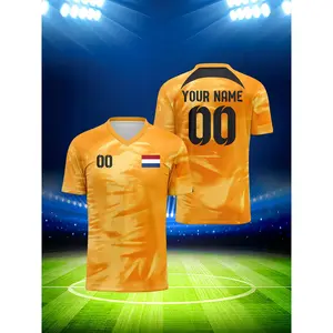 1pc Custom National Jersey (Netherlands) - 3D Print V-Neck, Durable Breathable Quick-Dry Fabric, Machine Washable, Personalized Logo and Name Number, Suitable for Sports, Football, Football Training, Club Training, Gym, Group Activities