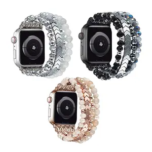 Adjustable Elastic Agate Strap for Apple Watch Series 1-10 & Se, Durable Replacement Band Fits 38mm-49mm Models, Women's Jewelry Style, Smartwatch Strap