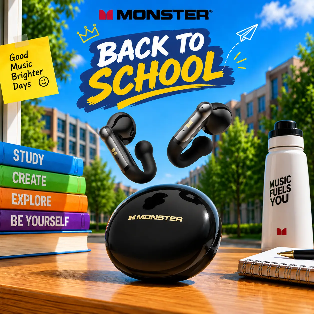 MONSTER Open Ear Clip-On Earbuds, Bluetooth 6.0 Wireless Earphones with 13mm Drivers, 4.3g Ultra-Light J-Shaped Comfort Fit, ENC Clear Calls, 165H Playtime, Water-Resistant Sports Headphones for Running & Workouts TikTokShopBackToSchool