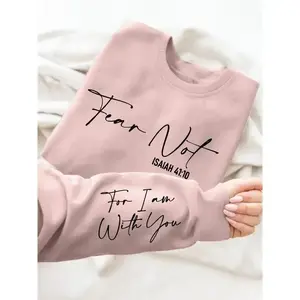 Women's Inspirational Bible Verse Sweatshirt - "Fear Not Isaiah 41:10" & "for I Am with You" Letter Print Crew Neck Long Sleeve, Beige with Black Script, Casual Spring/Fall Pullover, Machine Washable, Spring Fall Apparel, Cozy Fit Top