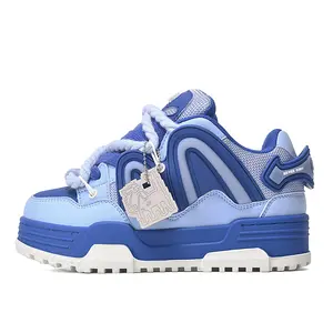 Q-AND Women’s Chunky Platform Sneakers – Fashion Blue Casual Streetwear Shoes with Thick Rope Laces, Lightweight Walking Trainers, Non-Slip Skate Sneakers for Everyday Wear