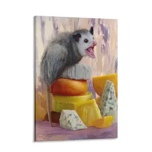 Cheese Opossum Poster Art Print, "Get Your Own Cheese!" Funny Opossum Wall Art, Fine Art Print,Home Decor quirky wall decor opossum humor artwork funny poster 24x  36 unique art decor toilet sign picture poster posters  room home decor picture