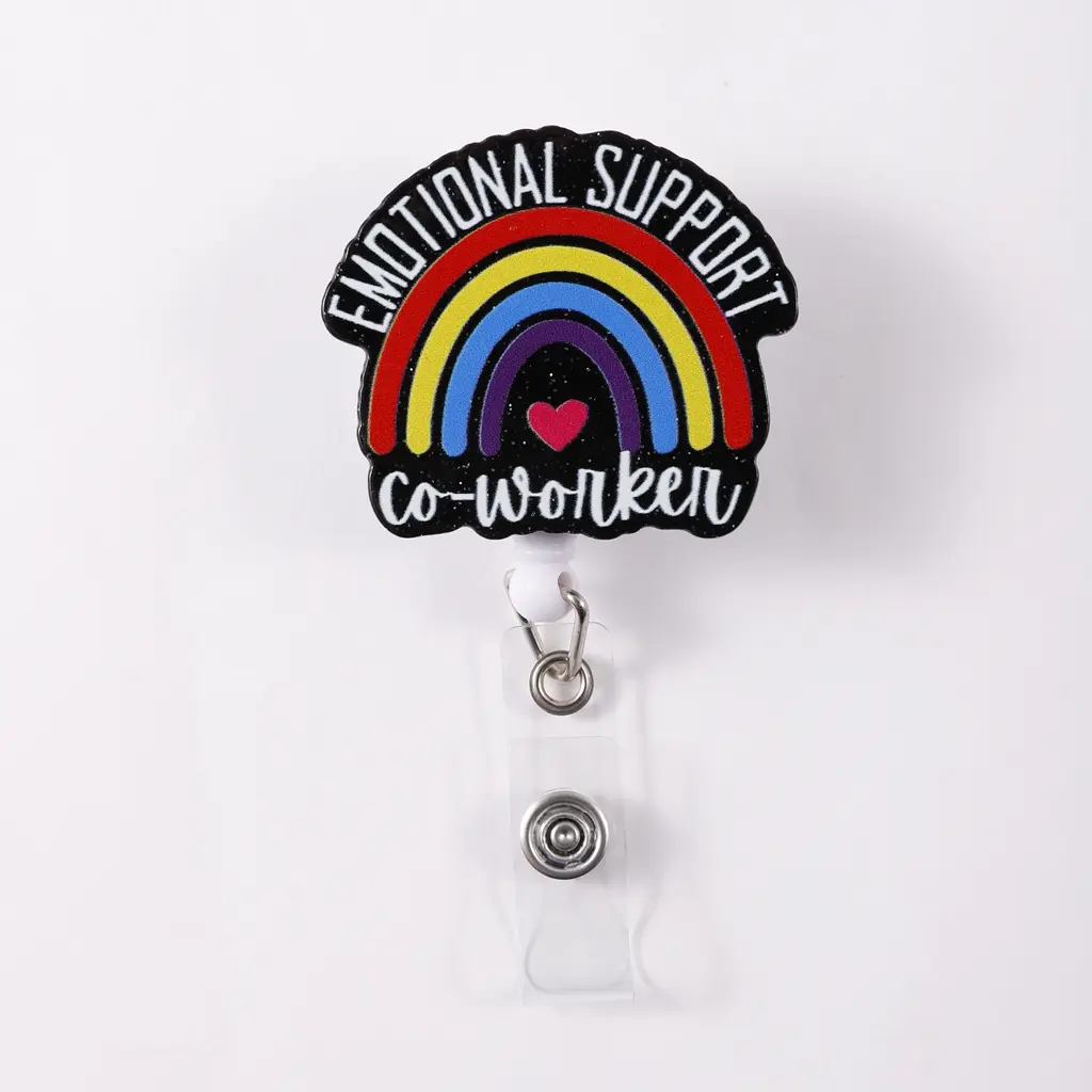 "emotional Support" Rainbow Heart Personalized Lanyard with Retractable Clip, Ideal for Office Use, Perfect Premium Decorative Badge Holder for Daily Wear, Removable Cardholder