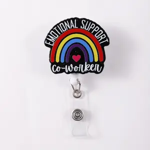 “emotional Support” Rainbow Heart Lanyard with Retractable Clip, Ideal for Office Use, Perfect Badge Holder for Daily Wear