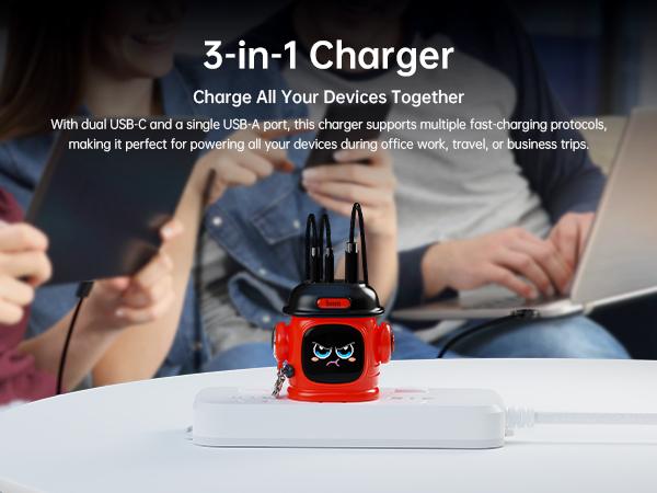 Divoom Dipow 65W USB-C Charger 3-Port Fast GaN Charger with DIY Pixel Display Foldable Compact Wall Block Power Adapter for iPhone 16/15 MacBook iPad Galaxy S23/S24 Switch Red (with 100w Cable) Charging Electronic Cellphone Smartphone Portable Multi-Port