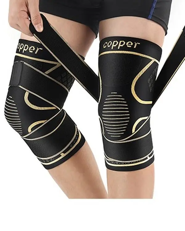 Unisex Knit Fabric Copper Knee Braces (2-Pack) with Adjustable Strap, Ergonomically Designed Compression Sleeve for Pain Relief, Arthritis, ACL, Meniscus Tear, Full Protection for Running, Cycling (Home Supplies, Party Gift Option)