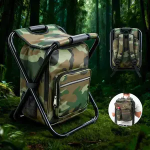 Foldable Backpack Chair with Thermal Insulation Compartment，Adjustable Straps, Detachable Storage Pockets and Side Bottle Holder，Lightweight Heavy-Duty Backpack Stool for Adults Fishing Bag Fishing Gear