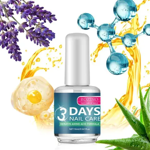 【Summervibes】ROZINO 3 Days Nail Care Formula with Keratin Amino Acid & Aloe for Superior Nail Nourishment 16ml Bottle for Healthy Nails Manicure