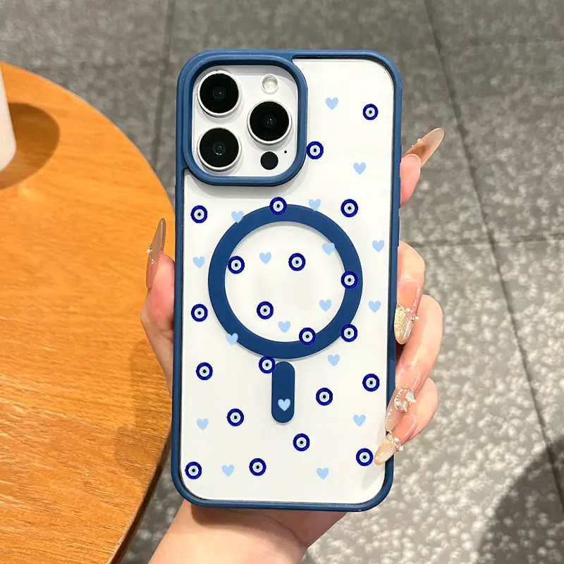 MagSafe-Ready Magnetic TPU Smartphone Case Cover, Aesthetic Evil Eye & Heart Design, Shockproof Protection, Ultra-Thin Lightweight Casing, Compatible with iPhone 11/12/13/14/15/16/17 Pro Max, Essential Mobile Accessory