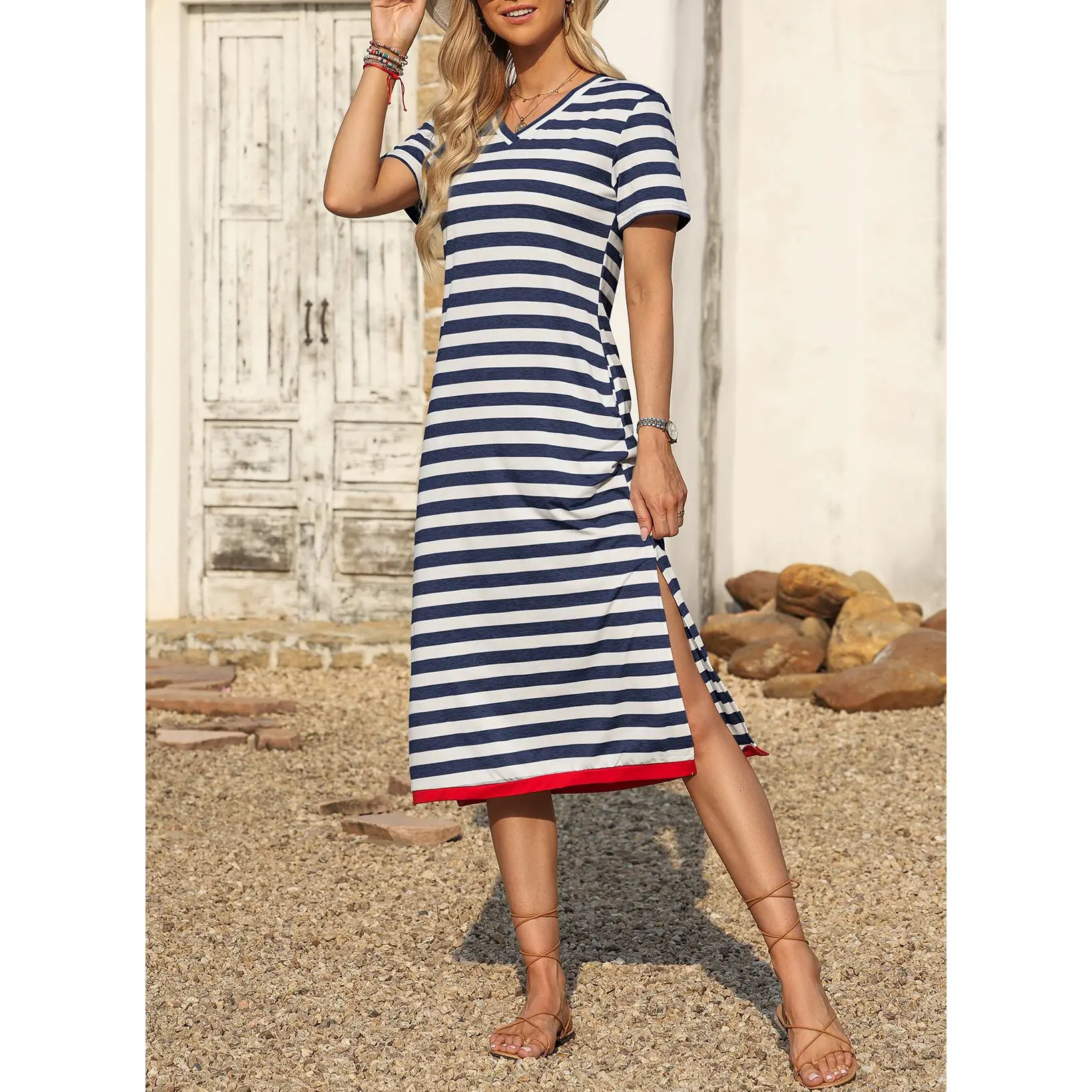 midi dress photos Rose Short Sleeve V-Neck Midi Dress