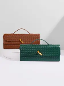 Women's Handmade Soft Leather Evening Bag with Buckle, Crossbody Purse, Accordion Wallet, Stylish Clutch, Fashionable Shoulder Clutch