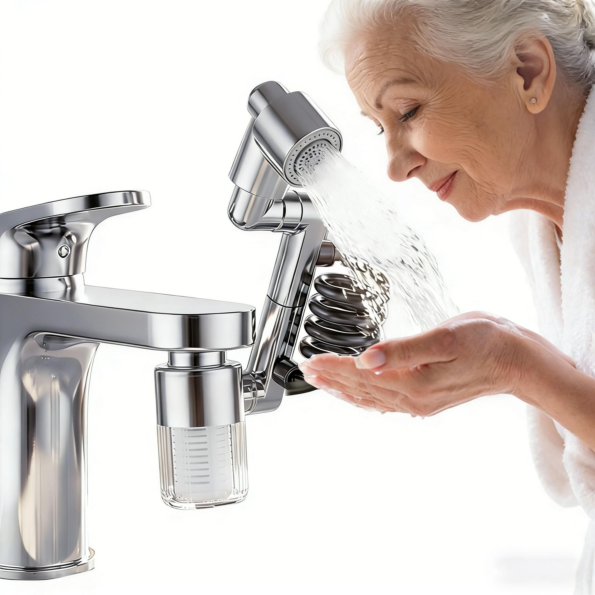 AQUPUVIR Pull-Down Faucet-Mount Water Filters - Swivel 1440° Sink Tap Filtration,Laminar Flow Faucet,ACF Reduce 99% Chlorine for Great Taste,400 Gallon Purifier Kitchen/Bathroom,High Pressure Spray