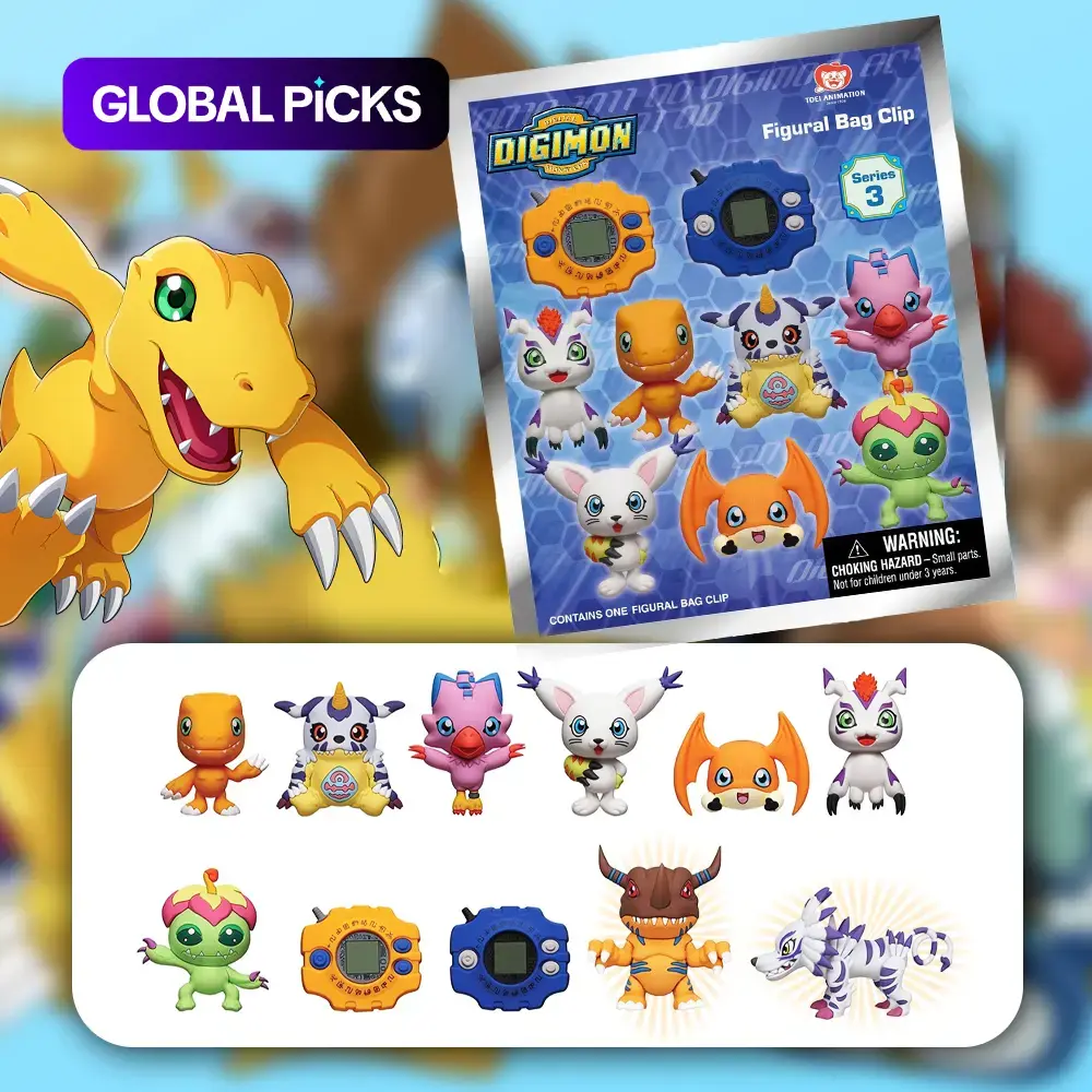 Digimon Adventure Officially Licensed 3D Character Mystery Bag Clip, Random Keychain Collectible with Agumon or Other Characters, Keychain Surprise Collectibles, Birthday Gift for Anime Fans, Desk Ornament or Backpack Pendant #GLOBAL PICKS