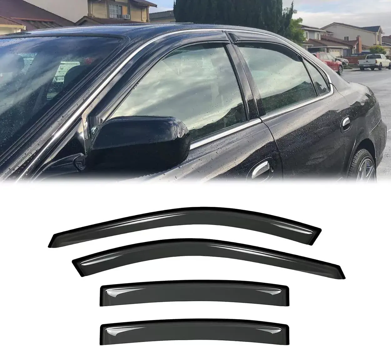 Side Window Deflectors for 2004-2008 Acura TL - Custom Fit, Dark Smoke Tint, External Mounted, Flexible Car Sun Visor Rain & WeatherShield Exterior Accessories
