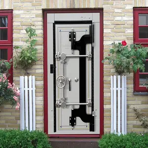 2pcs Vintage Industrial Style Safe Door Decorative Wall Sticker Stereo Simulated Metal Texture Bank Vault Door Decal Self Adhesive Removable Waterproof PVC Material for Living Room Bedroom Study Bar Ca