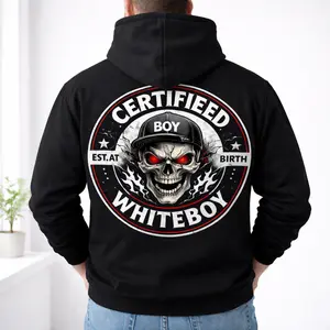 Certified Whiteboy Streetwear Hoodie Graphic, EST At Birth Sweatshirt Urban Style Pullover Hoodie, Dark Aesthetic Casual Fashion Unisex