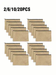 2/6/10/20pcs Blank Hemp Zipper Pouches, Cosmetic Bag/pencil Case, Multi-Purpose Travel Wash Bag/zipper Bag/cosmetic Storage Box