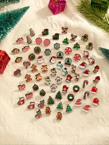 Random Style Cute Christmas Themed Stud Earrings, Snowman & Tree & Candy Design Earrings with Gift Box, Fashion Jewelry Accessories for Women & Men