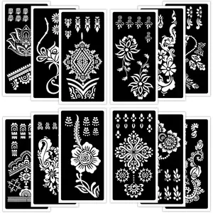 Tattoo Stencils for Kids and Adults - 12 Sheets Henna Kit for Hands, Mehndi, Real Tattoos, and Airbrush