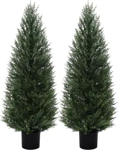 2Pack 4ft Outdoor Artificial Cedar Topiary Trees, All-Weather Faux Pine for Home Porch Entryway Decor
