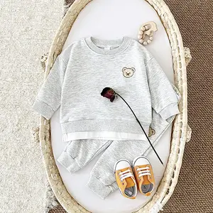 Spring/Autumn Baby Outfit Cute Cartoon Light Gray Crew Neck Sweatshirt + Comfortable Sports Pants Toddler Versatile Basic Two-Piece Set