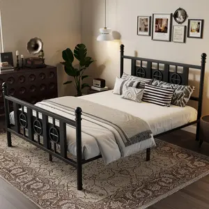 Garvee Sturdy Metal Bed Frame with Vintage Circular Design, Headboard and Footboard, Spacious Underbed Storage, Noise-Free, Easy Assembly, No Box Spring Needed, Available in Twin to King Sizes
