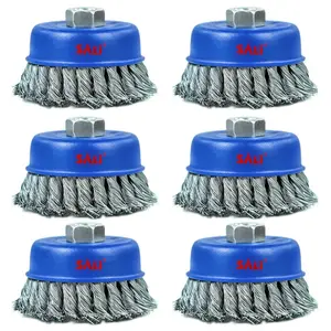 6 Pack Wire Cup Brush, 4 Inch Twisted Knotted Cup Brush for Grinders, with 5/8-11 Inch Arbor for Heavy Cleaning Rust, Stripping and Abrasive, for Angle