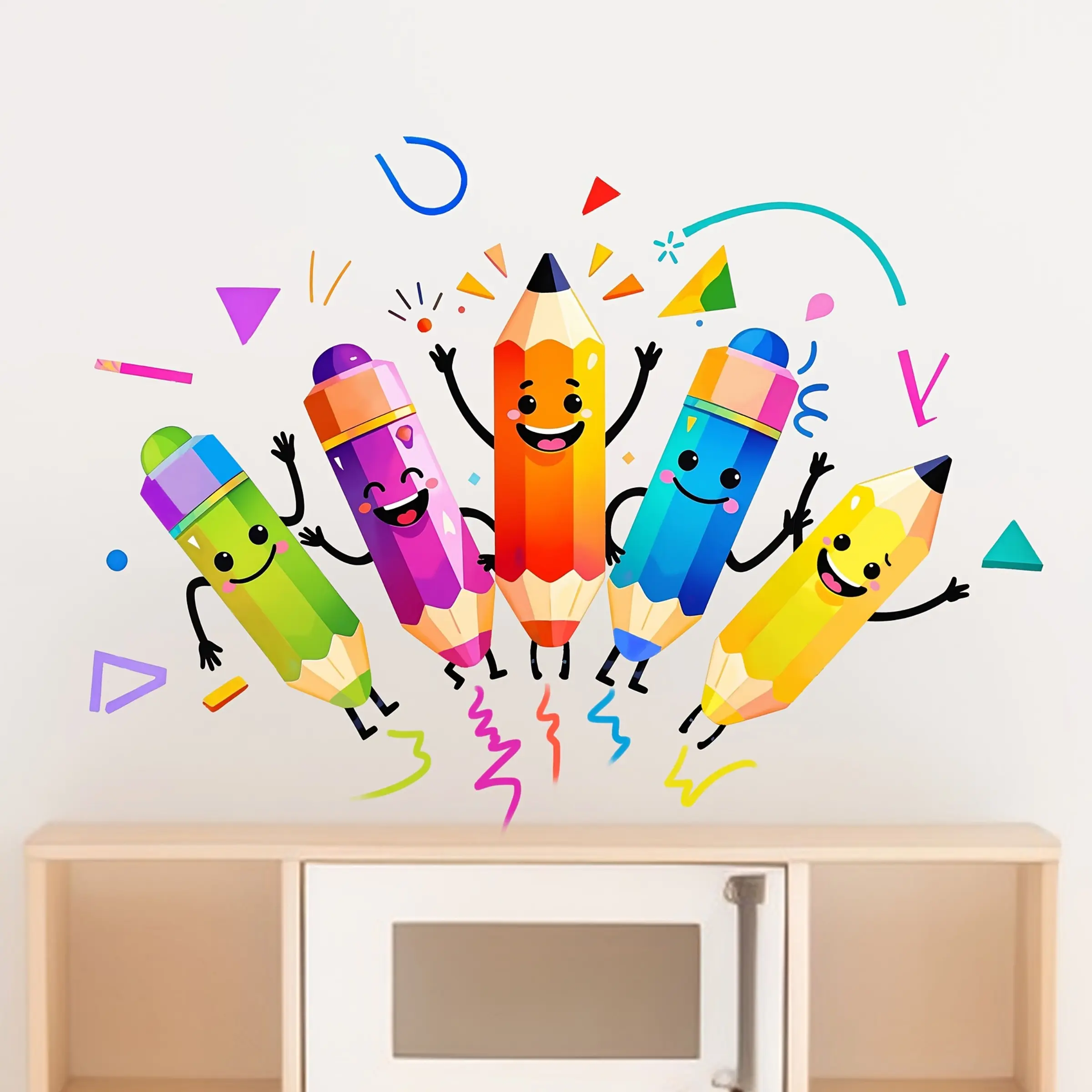 Creative Colorful Pencil Pattern Self-Adhesive Wall Paper PVC, Bedroom and Living Room Decor, Home Spring Update, Stylish and New Look