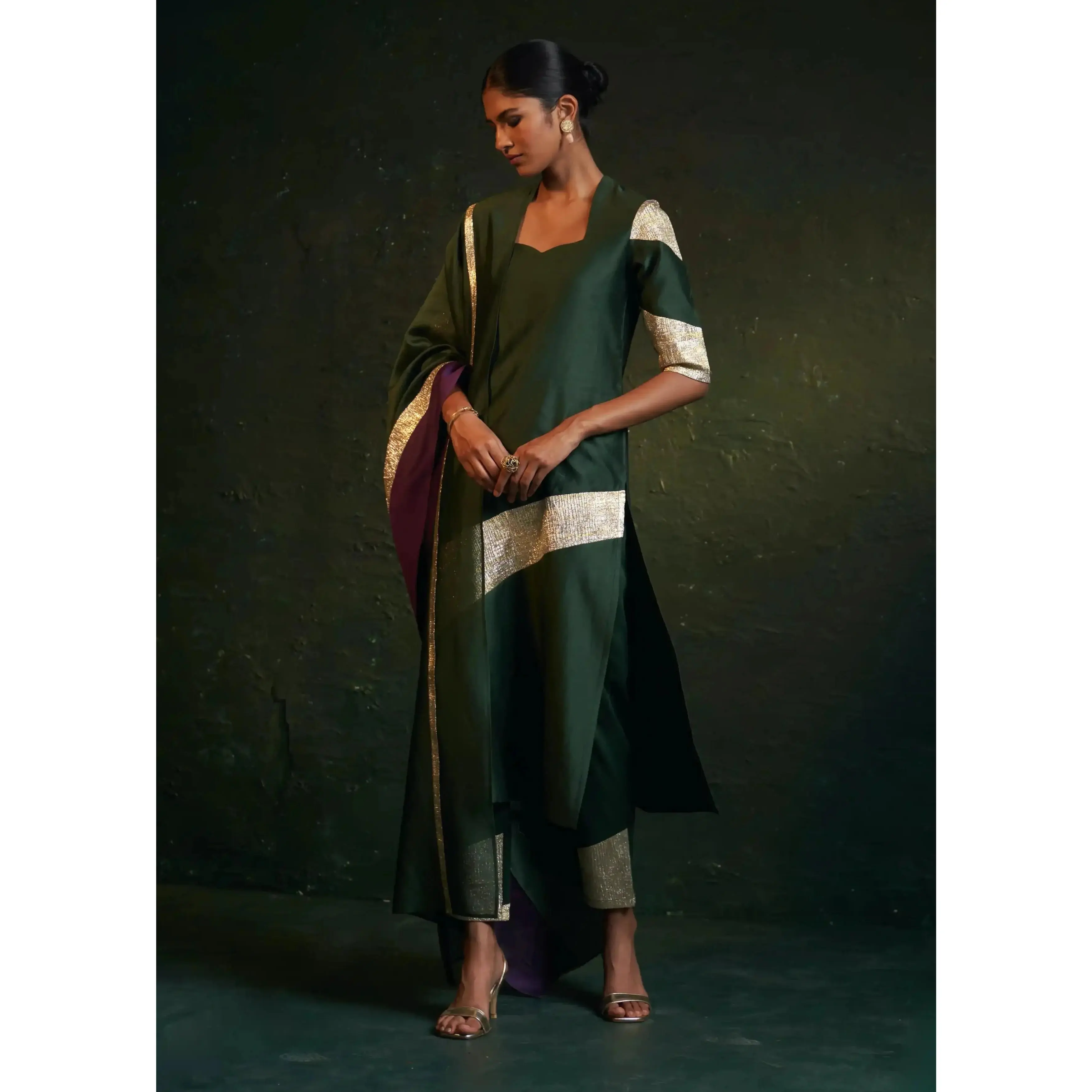 Deep green a-line kurta set