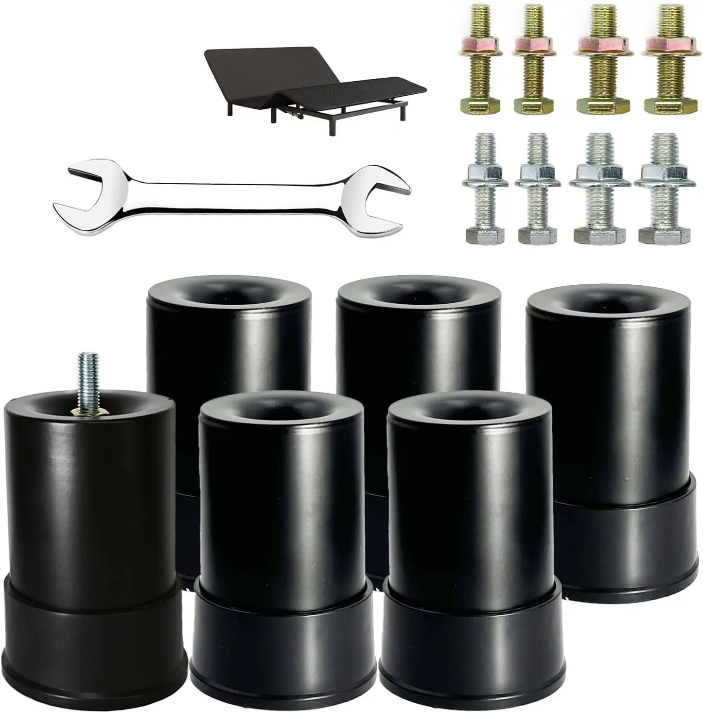 4 Inch Metal Adjustable Bed Base Frame Leg Replacement Heavy Duty Extra Height Leg Compatible with 90% of Frameworks Such as M8 M10 Thread (Set of 6)