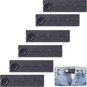 6 Pieces Elastic Waist Extenders, Adjustable Wasitband Button Extender for Pants Jeans Trousers, Pack of 6 Black