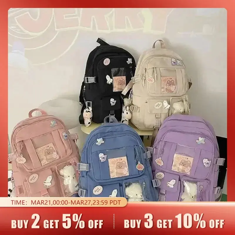 Popular Pink Purple Color Girls High School Student Backpack Bags