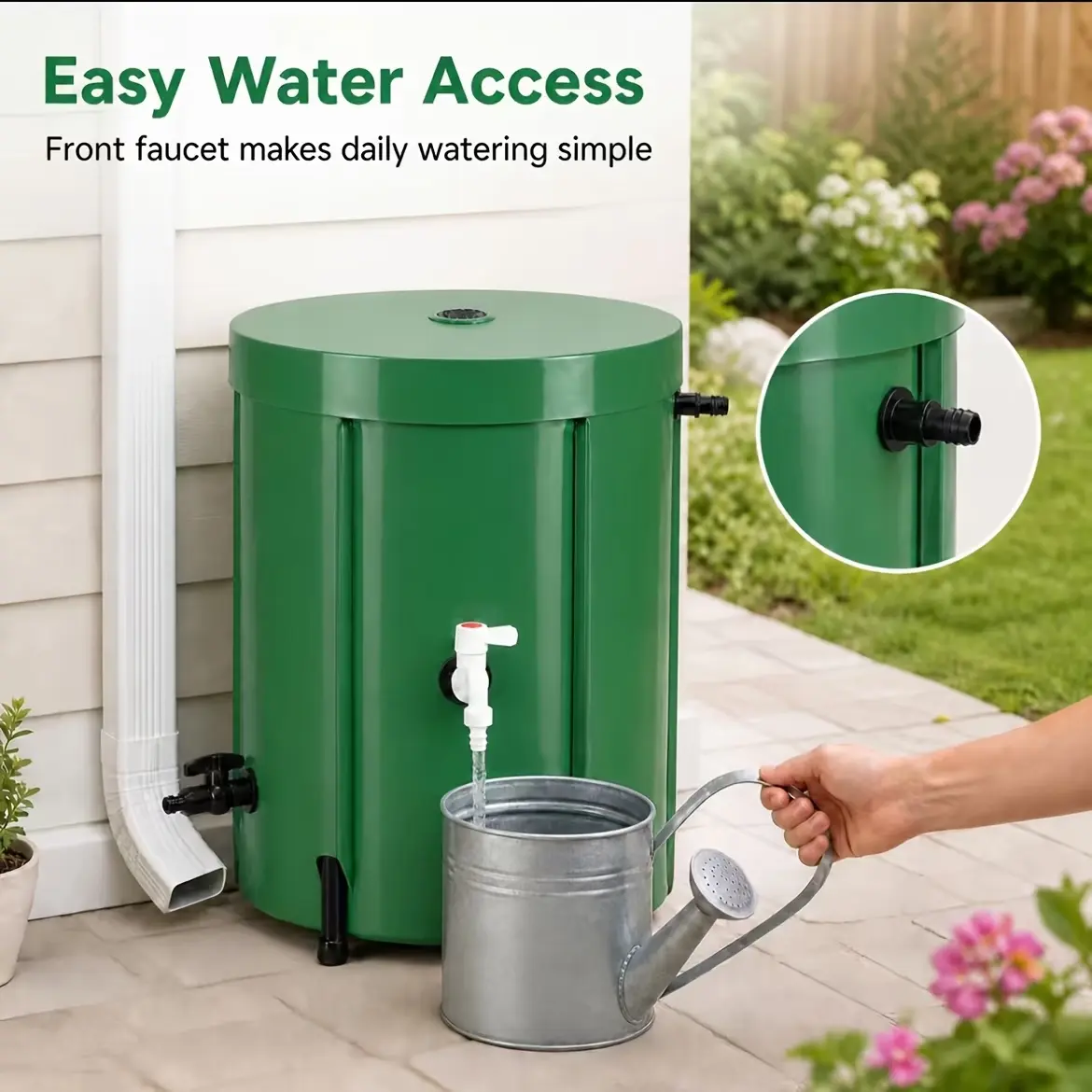 132-Gal Foldable Heavy-Duty Rain Collection Barrel, Portable Emergency Water Storage Tank with Reinforced Anti-Tipping Support Rods, Dual Top & Bottom Outlets for Easy Access, Ideal for Garden & Outdoor Irrigation System