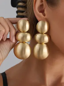 Metallic Geometric Round Stud Earrings, Statement Earrings, Casual Style Zinc Alloy Ear Pins, All-Season Fashion Accessory for Women & Girls