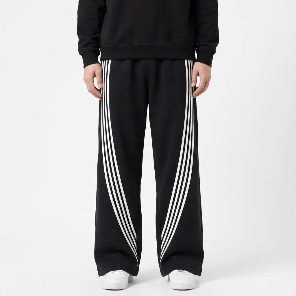 Men's 320G Cotton Fleece Bold Stripe Colorblock Sweatpants - Unisex Sporty Chic Straight Leg Basics with Adjustable Drawstring Waist, Breathable Soft Black Universal Flexible Athletic Bottoms for Gym, Daily Loungewear (Belted, Pair with Sneakers), Unisex,