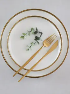 Marcel Ardani 'The Luxury Collection' Large White Plate with Gold Trim – Elegant Ceramic Dinnerware