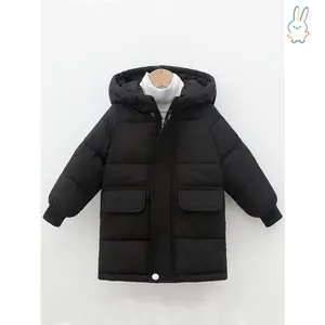 ERT-Kids Winter Hooded Puffer Jacket, 100% Polyester, Casual Solid Color, Non-Stretch Fabric, Regular Fit with Pockets, Woven Coat Boys