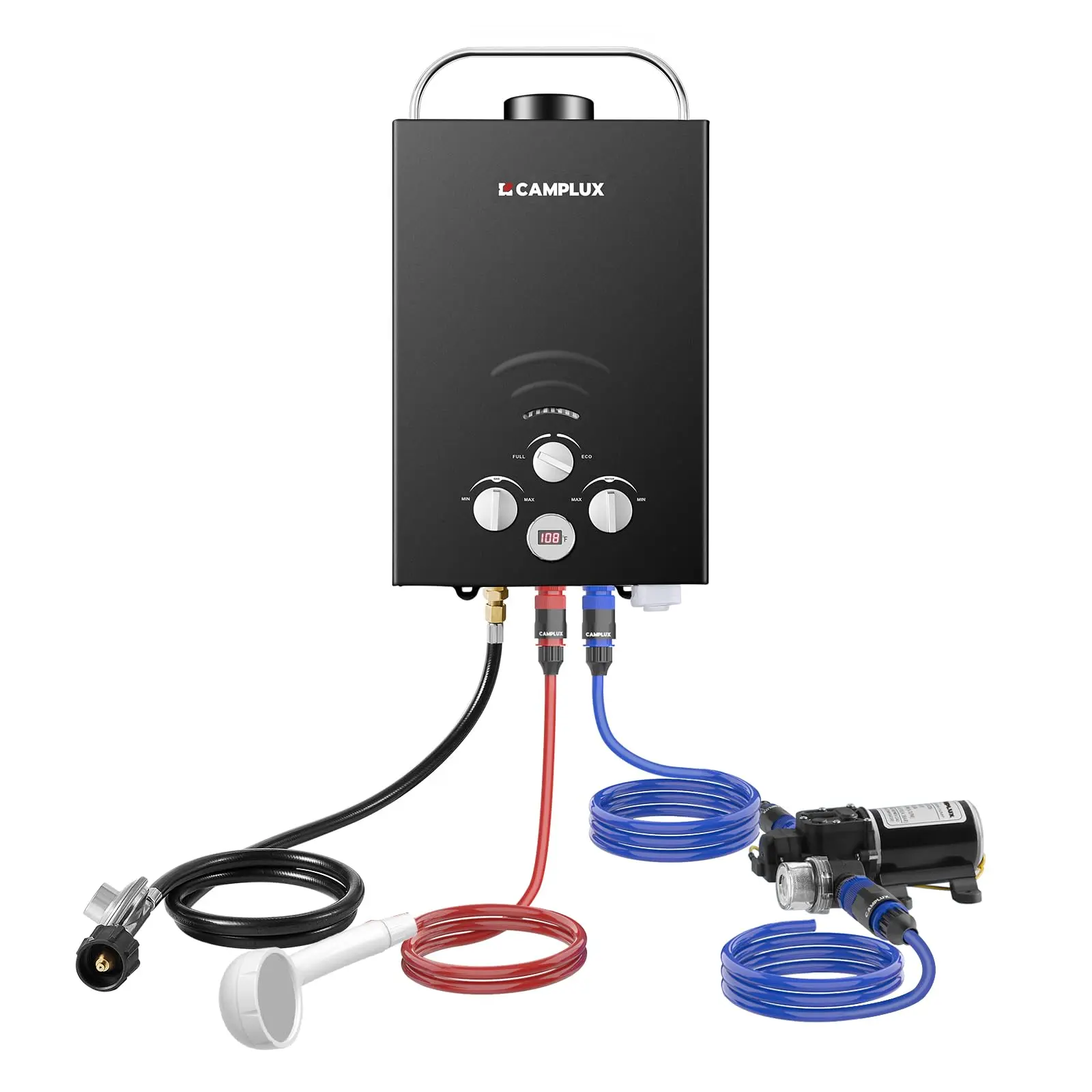 【Summer Deals】CAMPLUX 1.58 GPM Outdoor Instant Heat Portable Tankless Water Heater - 41,000 BTU Unit with Pump Kit or Standard Version, for Camping, RV Use, Portable Tankless Showers