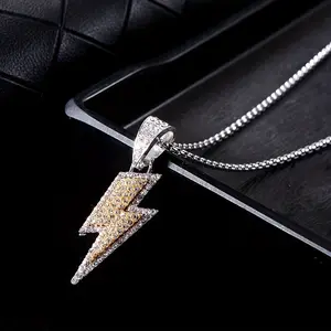 Hip-hop Style Rhinestone Lightning Pendant Necklace, Men's Daily Wear Costume Jewelry Fashion Accessory with Summervibes