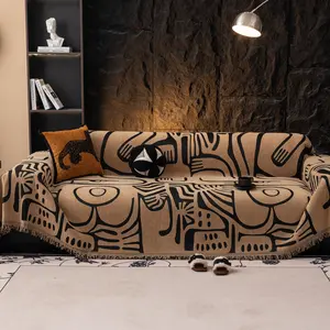 Chic Geometric Pattern Chenille Sofa Cover, Anti-Slip Durable Design for All Seasons, Sofa Slipcover for Small Modern Homes